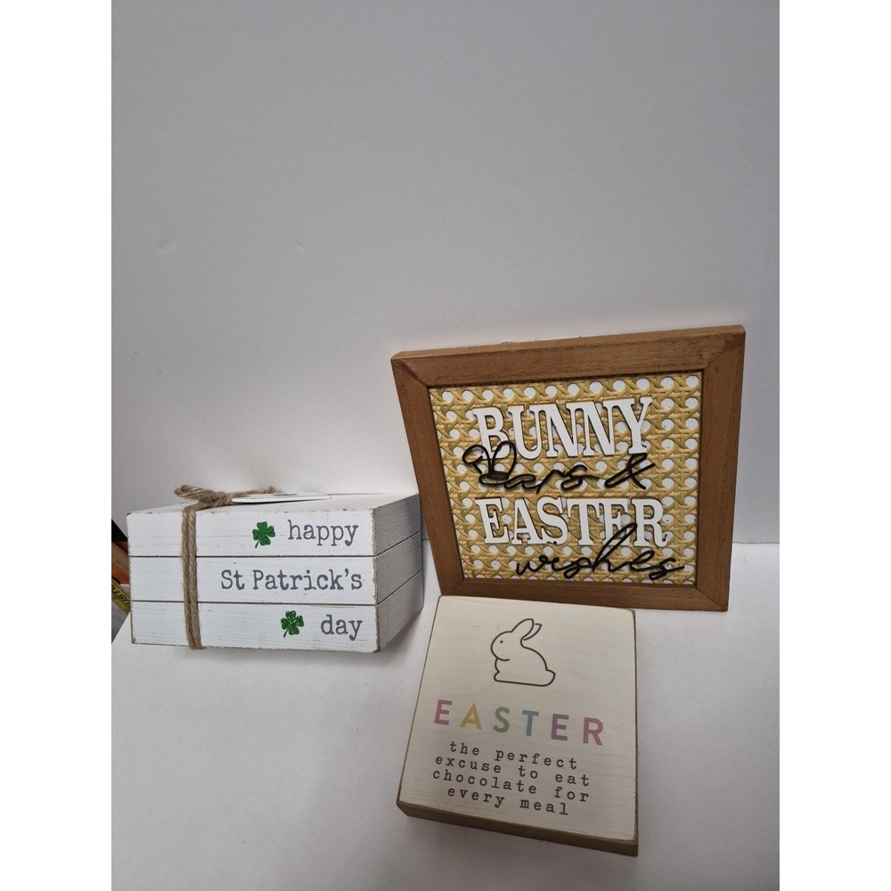 Lot of 3 Home Decor Items St. Patricks and 2 Easter Signs Decorations Wooden